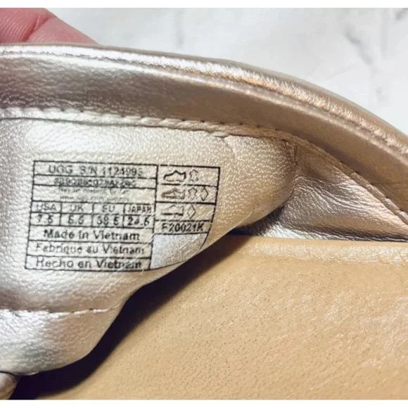 UGG Women Size 7.5 Zayne Crossband Rose Gold Metallic Slip On Platform Sandals - Picture 10 of 11